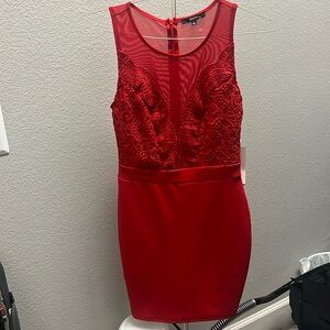 NWT Blashe Women’s Red Dress Sheer Lace Small Mini Dress